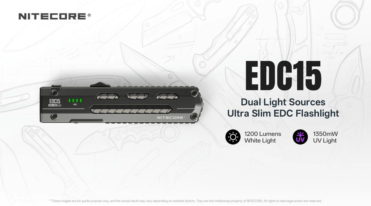 NITECORE Svietidlo EDC15 Ultratenké EDC svietidlo s UV 1200 lm (NC-EDC15)