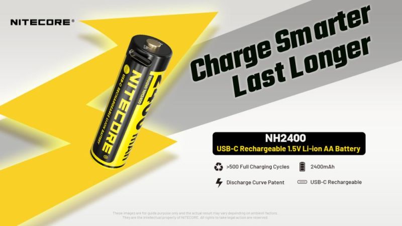 NITECORE Nabíjací kábel / port NH2400 a 4ks Li-ion AA 1,5V 2400mAh USB-C (NCxb-NH2400)