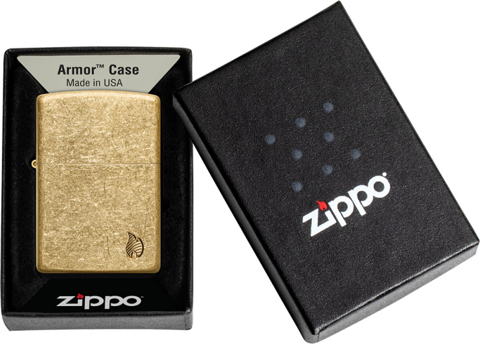 ZIPPO Zapaľovač ARMOR TUMBLED BRASS FLAME (23008)
