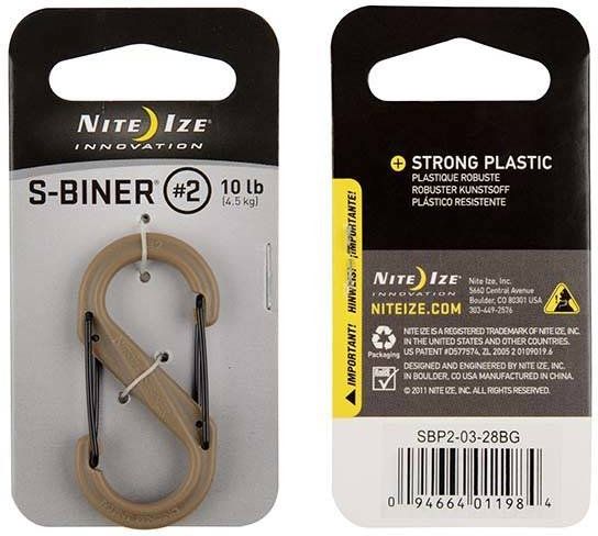 NITE IZE Karabína S-Biner #2 Plastic Black Gate, 1ks - coyote (SBP2-03-28BG)