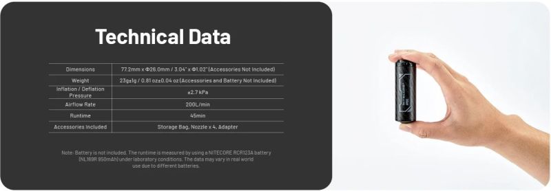 NITECORE Elektrická Pumpa AP05C UltraLightweight - black (NC-AP05C)