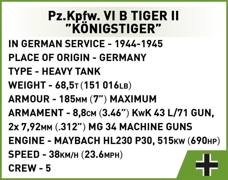 COBI Stavebnica HC WW2 Pz.Kpfw. VI B Tiger II Königstiger (COBI-2732)