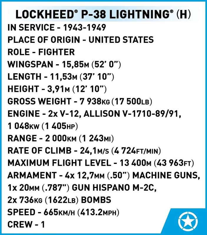 COBI Stavebnica HC WW2 Lockheed P-38 Lightning H (COBI-5763)