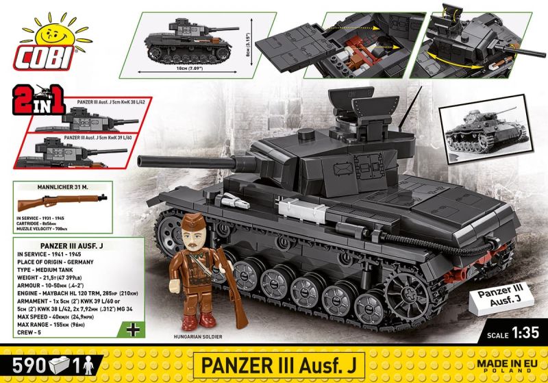COBI Stavebnica HC WW2 Panzer III Ausf. J (COBI-2289)