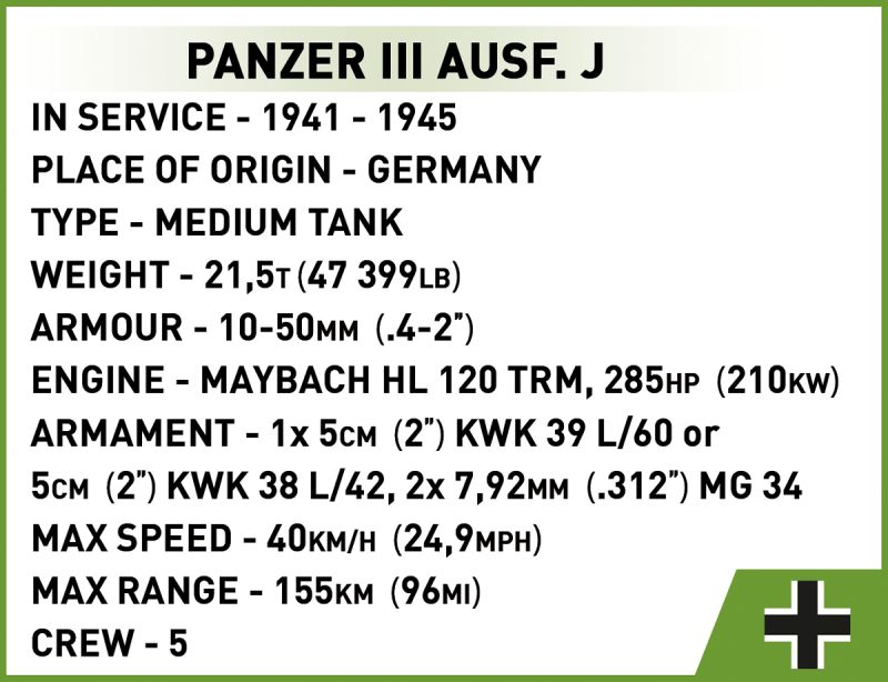 COBI Stavebnica HC WW2 Panzer III Ausf. J (COBI-2289)