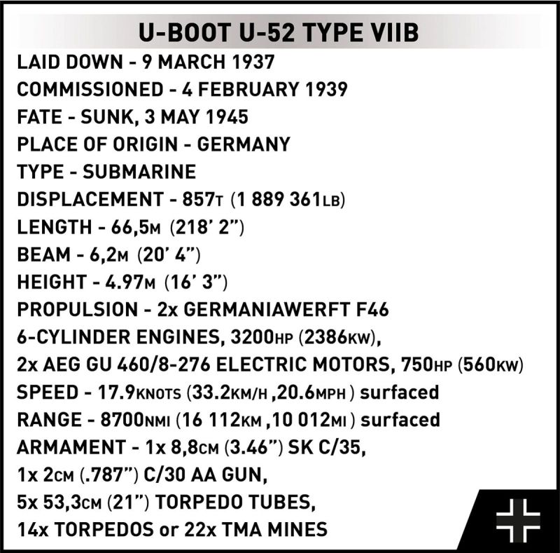 COBI Stavebnica HC WW2 U-Boot U-52 (Type VIIB) (COBI-4852)