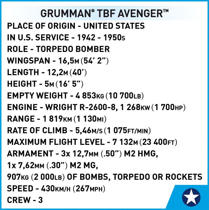 COBI Stavebnica HC WW2 Grumman TBF Avenger (COBI-5752)