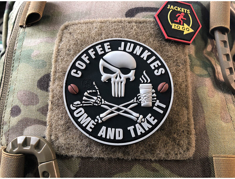 JTG 3D PVC Nášivka/Patch Coffee Junkies - black / white