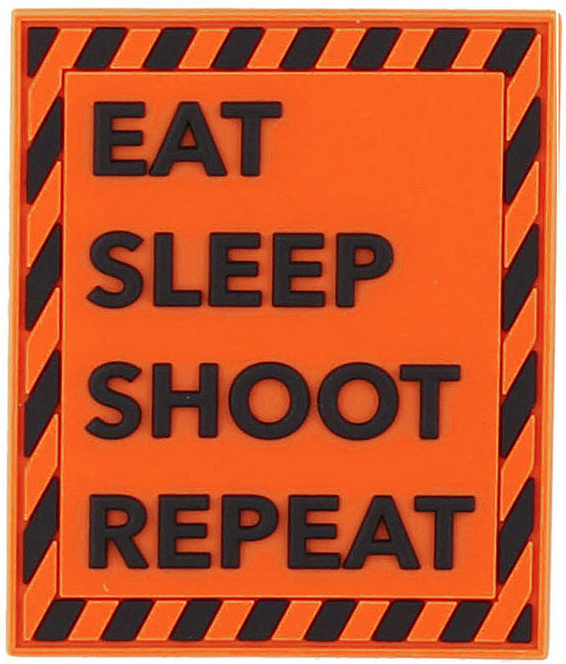 3D PVC Nášivka/Patch Eat sleep shoot repeat - orange/black