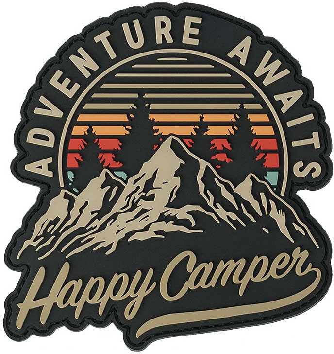 3D PVC Nášivka/Patch Happy camper Adventure awaits - black/sand