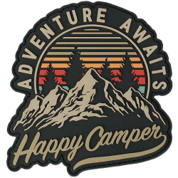 3D PVC Nášivka/Patch Happy camper Adventure awaits - black/sand