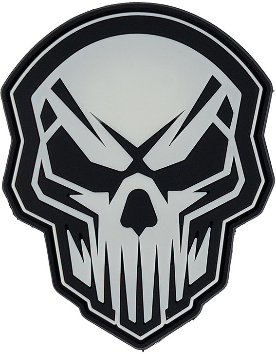 3D PVC Nášivka/Patch Angry skull glow in the dark - grey/black