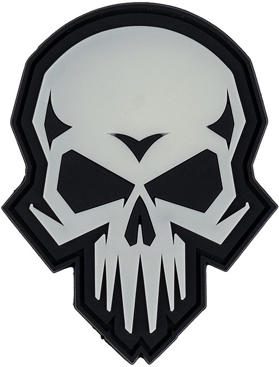 3D PVC Nášivka/Patch Psycho skull glow in the dark - grey/black