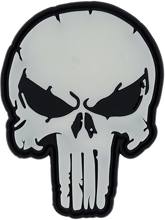 3D PVC Nášivka/Patch Punish skull glow in the dark - grey/black