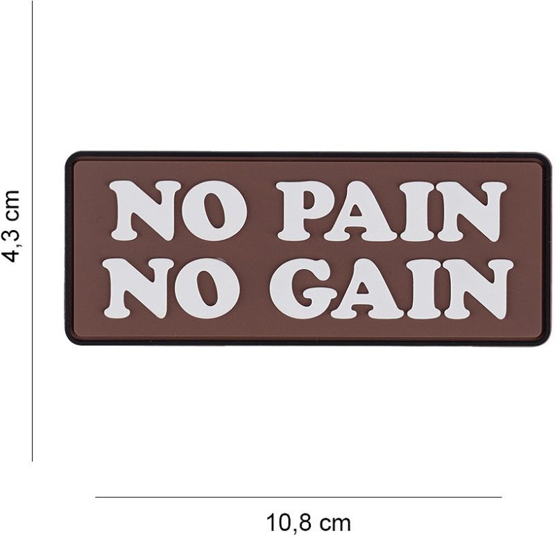 3D PVC Nášivka/Patch No pain No Gain - brown/white (#10003)