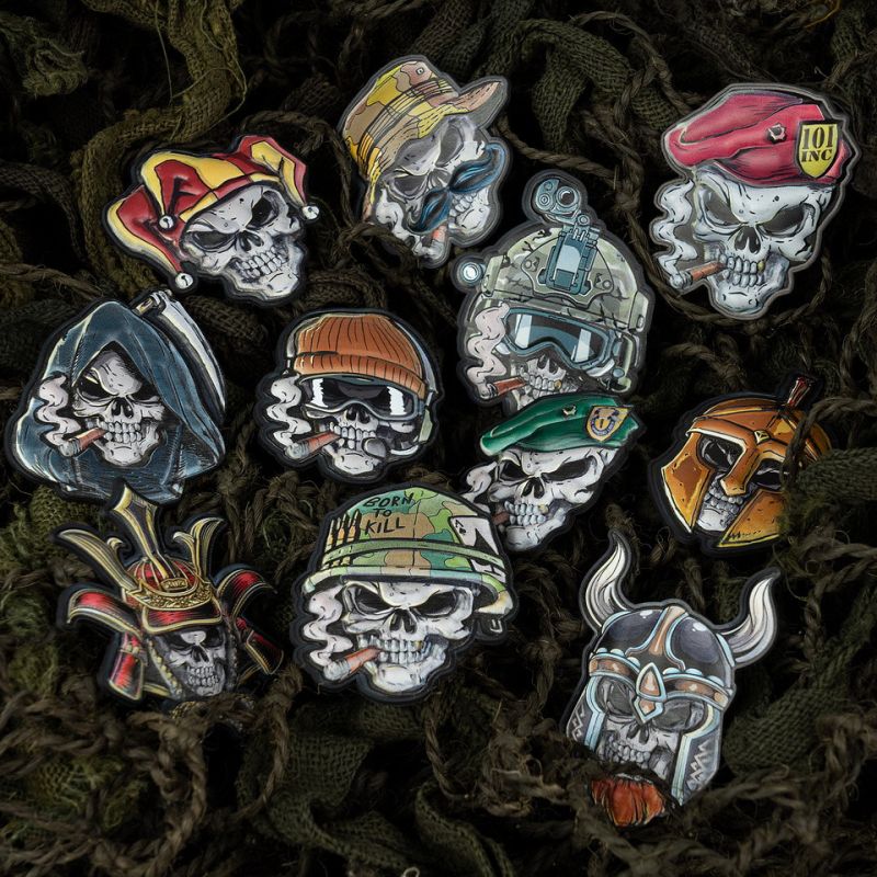 3D UV PVC  Nášivka/Patch Skull Beanie warrior - color (#8045)