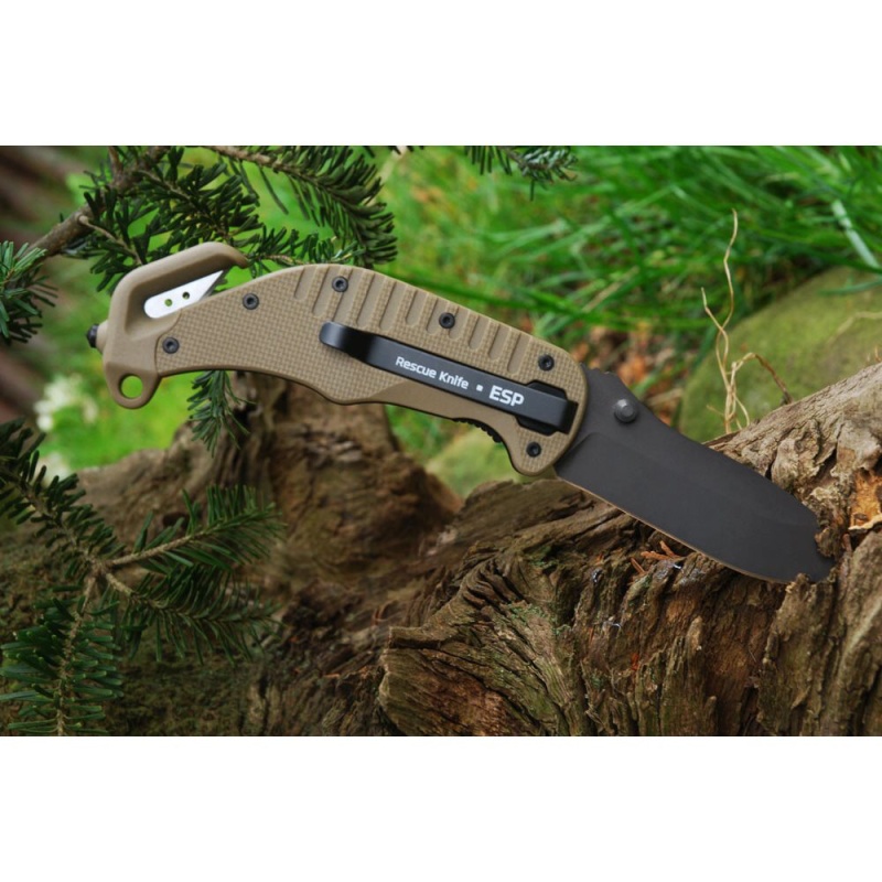 ESP Zatvárací nôž záchranársky RKK-01, s rovným ostrím, khaky