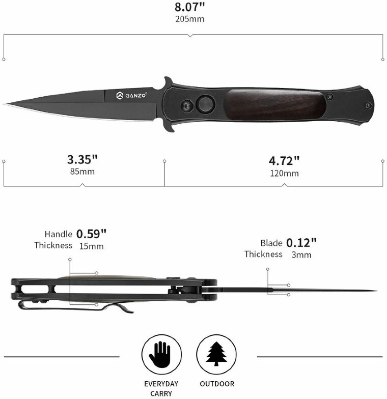 GANZO Zatvárací nôž G707B ButtonLock Black - black (G707B)