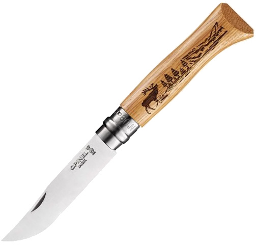 OPINEL Zatvárací nôž N°08 Inox Animalia Deer - oak wood (002332)