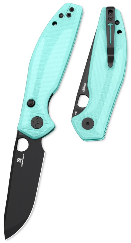 BESTECH Zatvárací nôž ANGRY OWL ButtonLinerLock Black PVD - aqua (BMK12B-2)