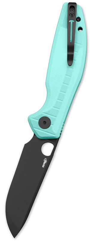 BESTECH Zatvárací nôž ANGRY OWL ButtonLinerLock Black PVD - aqua (BMK12B-2)