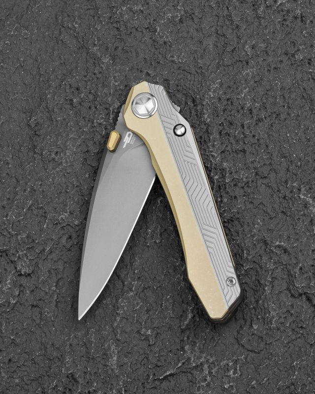 BESTECH Zatvárací nôž WET NELLIE ButtonFrameLock Grey PVD - bead blasted bronze (BT2505D)