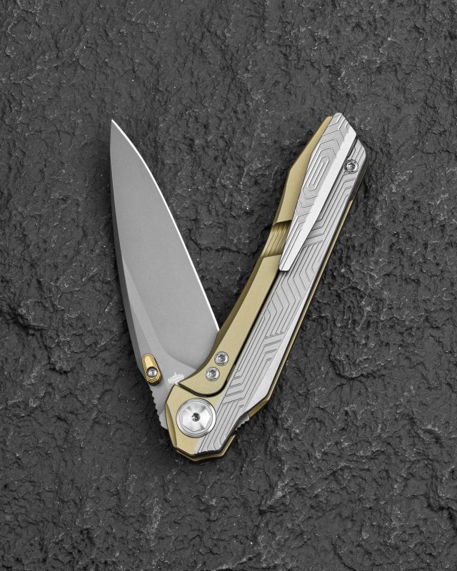 BESTECH Zatvárací nôž WET NELLIE ButtonFrameLock Grey PVD - bead blasted bronze (BT2505D)
